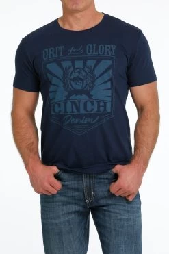 'Cinch' Men's Grit/Glory Screen Print T Shirt - Navy