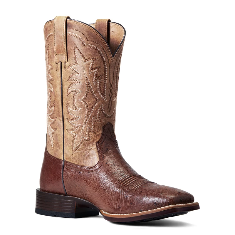 'Ariat' Men's 11" Night Life Ultra Western Square Toe - Antique Tabac Smooth Quill Ostrich / Sorrel Brown - Image 6
