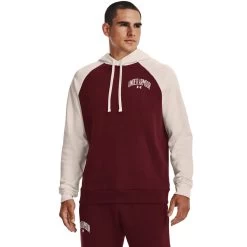 'Under Armour' Men's Rival Fleece Wordmark Colorblock Hoodie - Chestnut Red